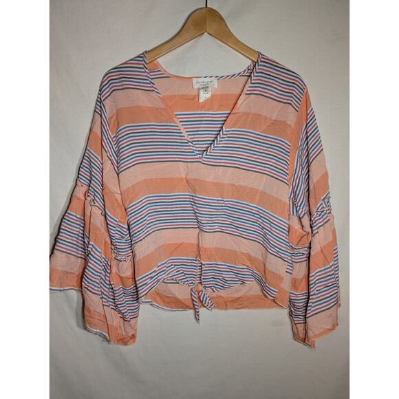 Lavender Fields Womens striped blouse sz M Bell Sleeves boho feminine coastal - Picture 3 of 6